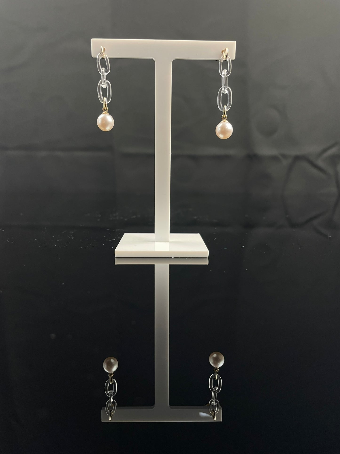 Delicate Glass Chain Pearl Drop Earrings image 2