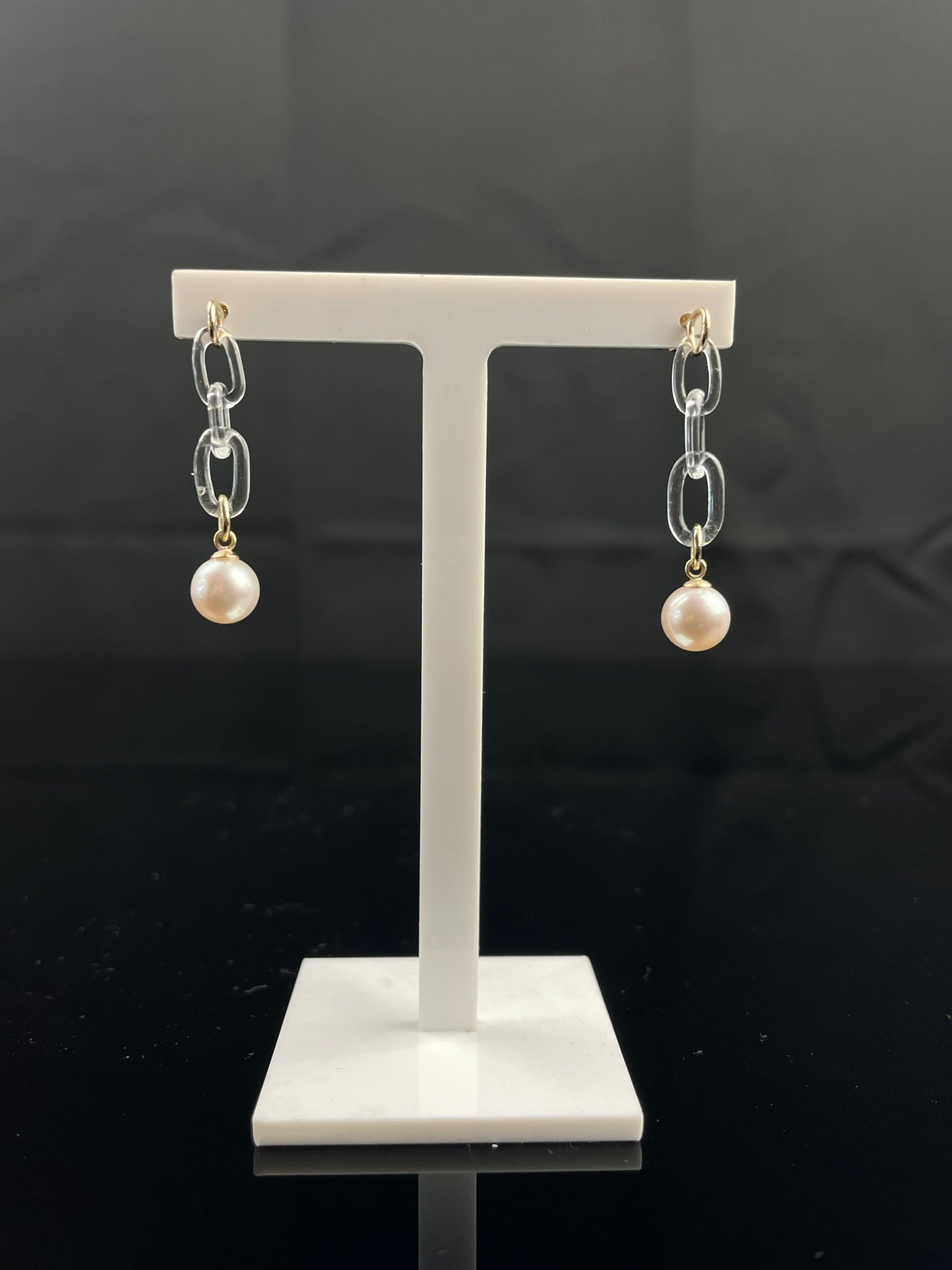Delicate Glass Chain Pearl Drop Earrings image 0