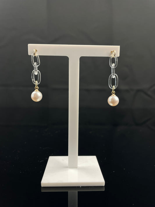 Delicate Glass Chain Pearl Drop Earrings image 0