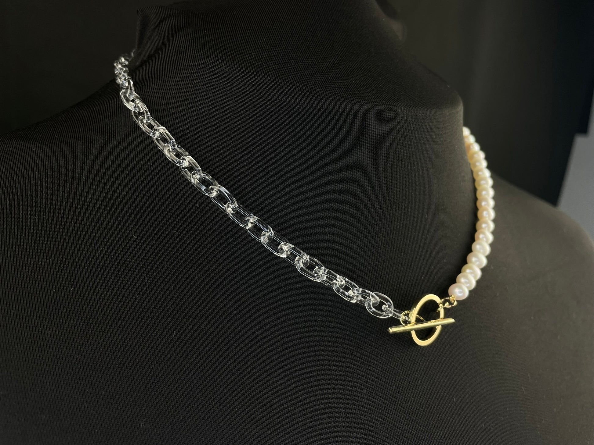Freshwater Pearl and Glass Chain T.Bar Necklace image 2