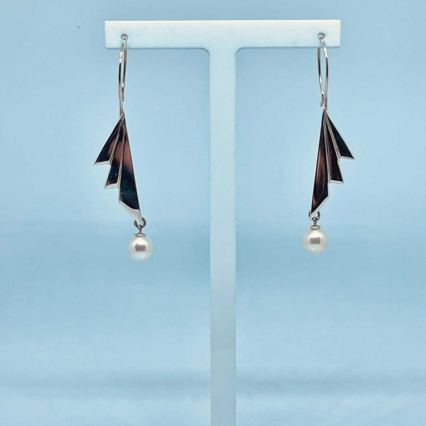 Sterling Silver and Freshwater Pearl Art Deco inspired Earrings image 3