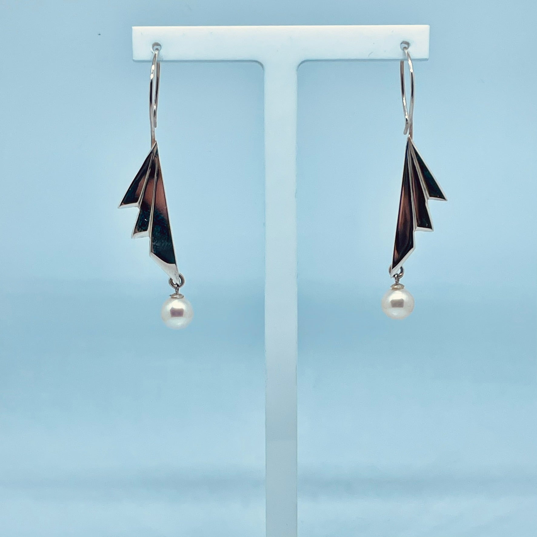 Sterling Silver and Freshwater Pearl Art Deco inspired Earrings image 3