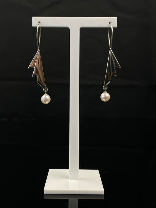 Sterling Silver and Freshwater Pearl Art Deco inspired Earrings image 0