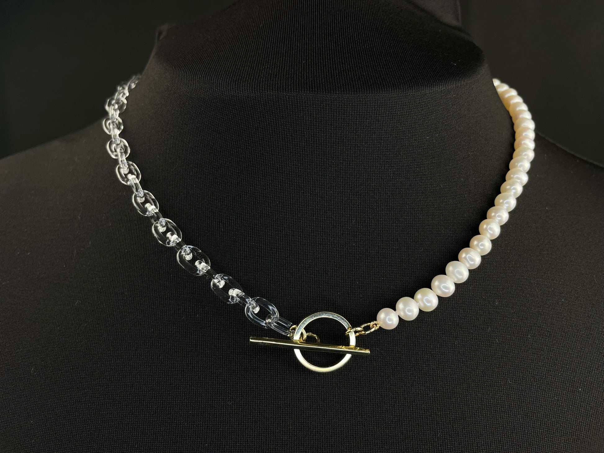 Freshwater Pearl and Glass Chain T.Bar Necklace image 0