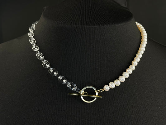 Freshwater Pearl and Glass Chain T.Bar Necklace image 0