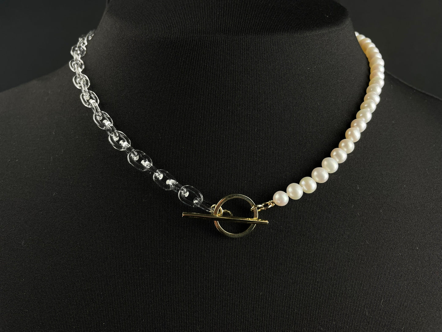 Freshwater Pearl and Glass Chain T.Bar Necklace image 4