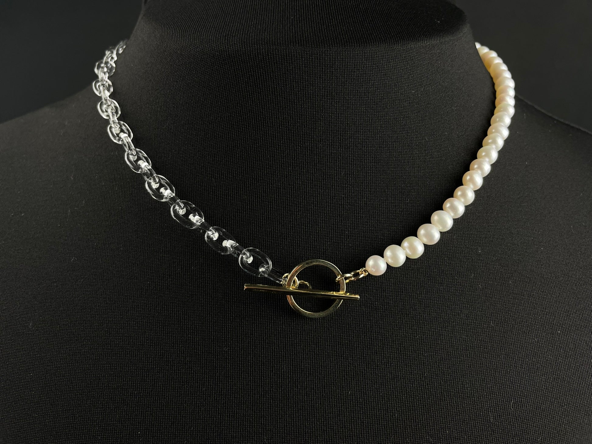 Freshwater Pearl and Glass Chain T.Bar Necklace image 4