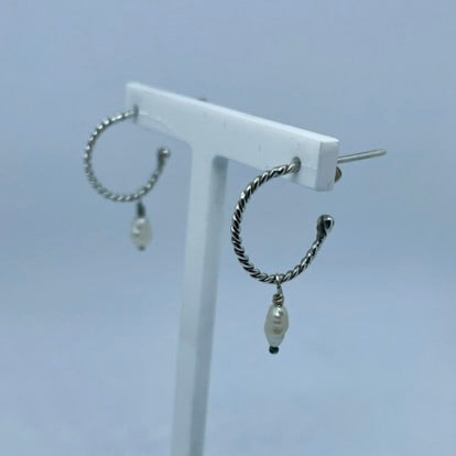 Pearl Drop Hoop Earrings image 2