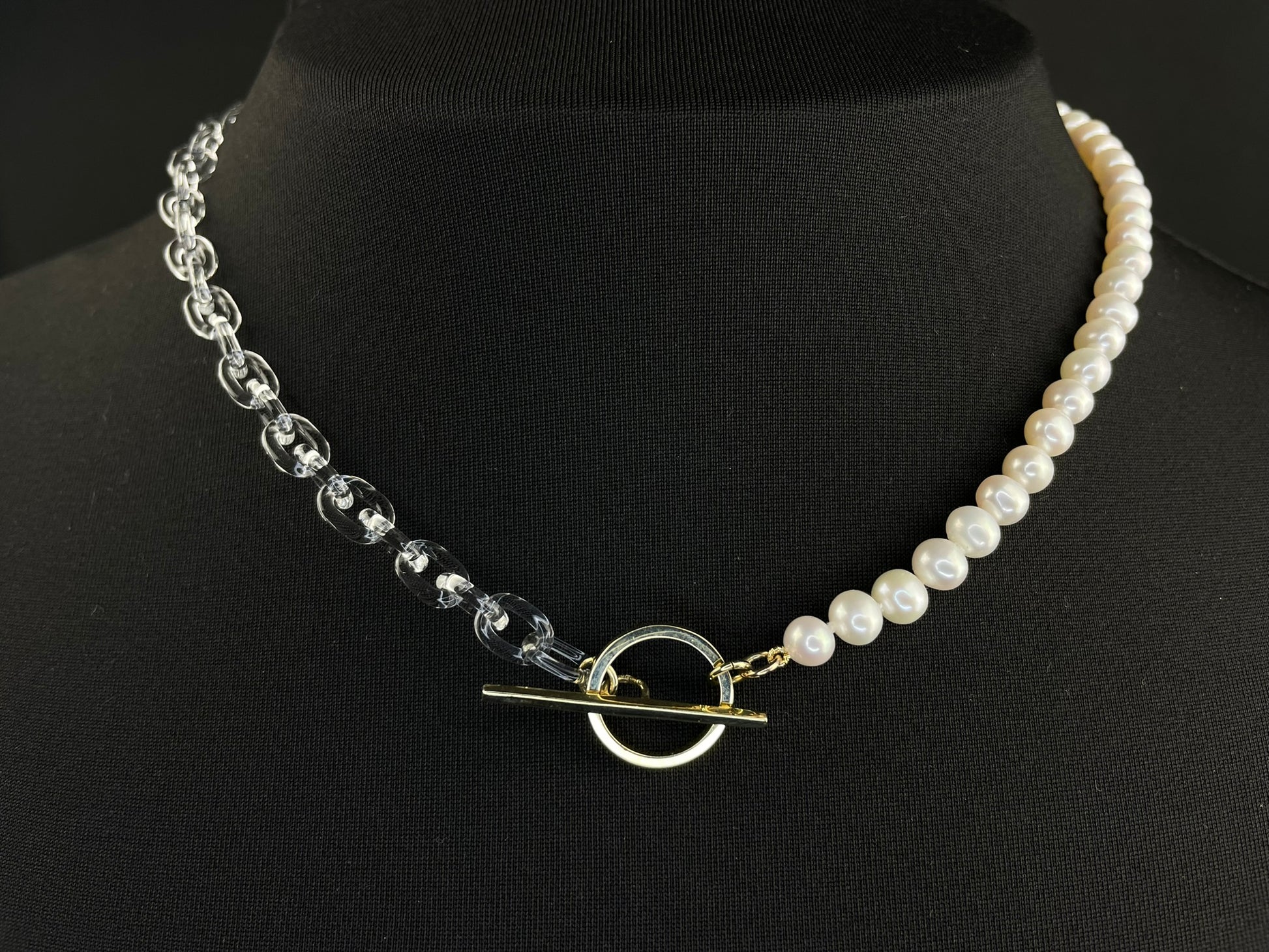 Freshwater Pearl and Glass Chain T.Bar Necklace image 6