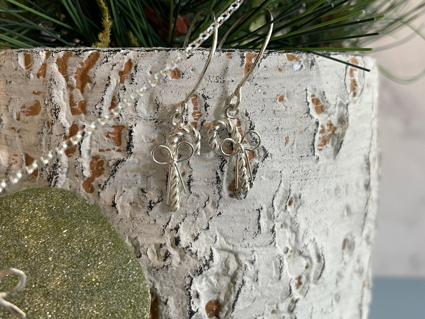 Christmas Candy Cane Earrings With Bows image 0