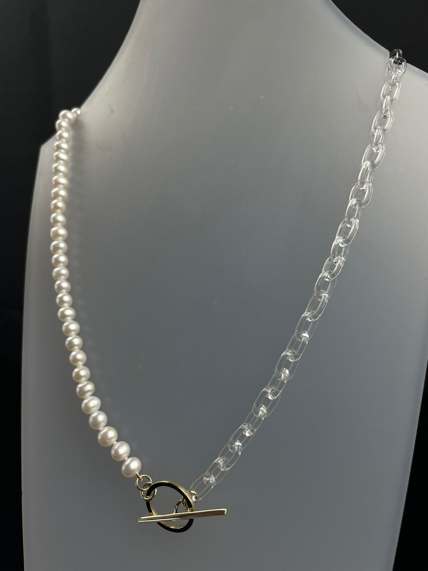 Freshwater Pearl and Glass Chain T.Bar Necklace image 7
