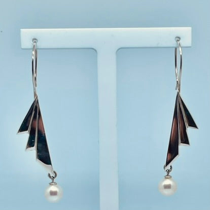 Sterling Silver and Freshwater Pearl Art Deco inspired Earrings image 1