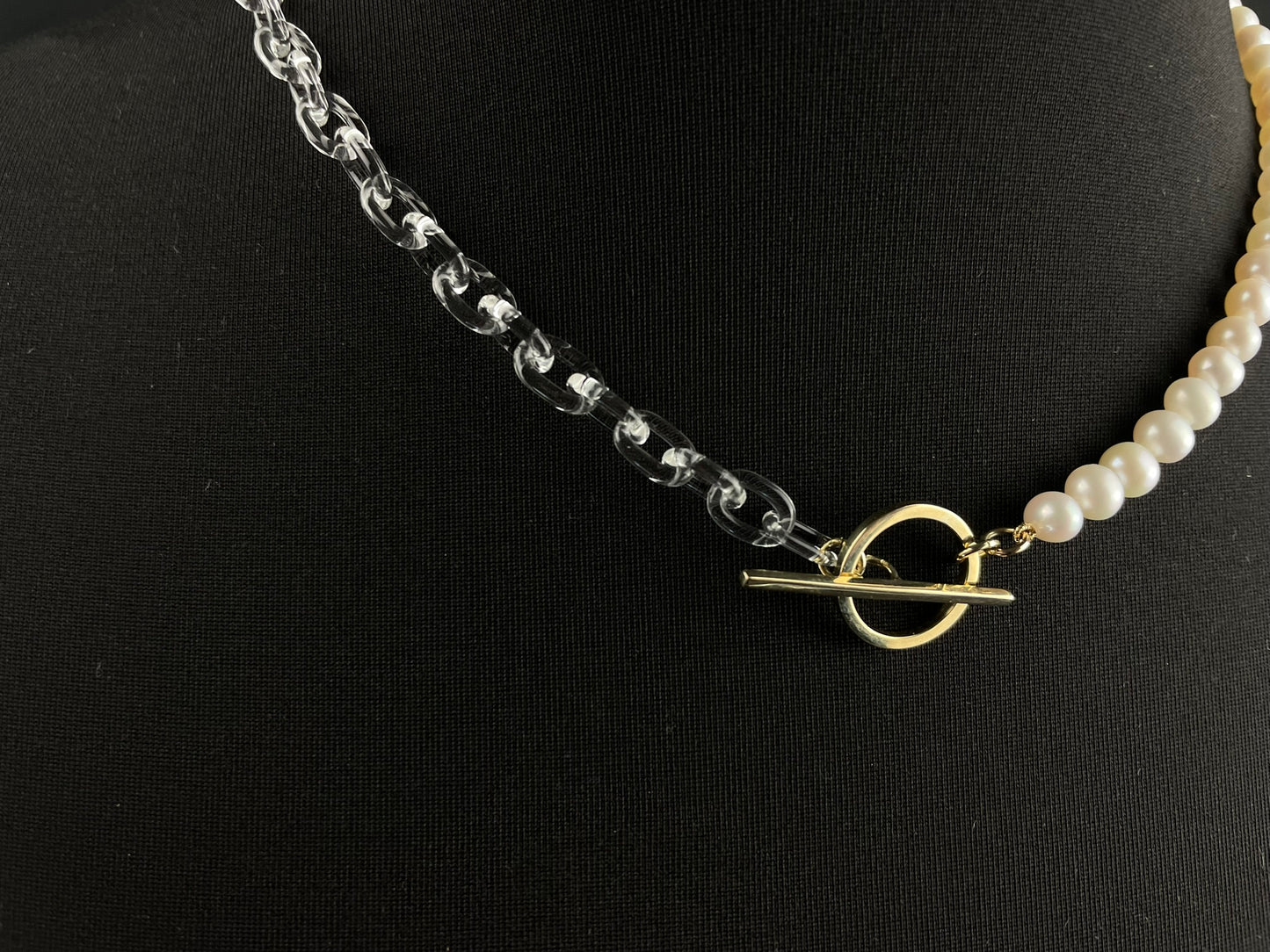 Freshwater Pearl and Glass Chain T.Bar Necklace image 3