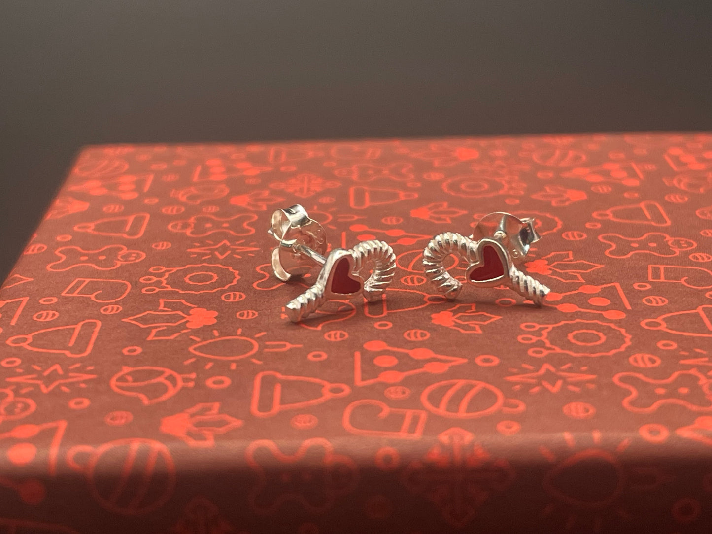 Candy Cane Heart Studs