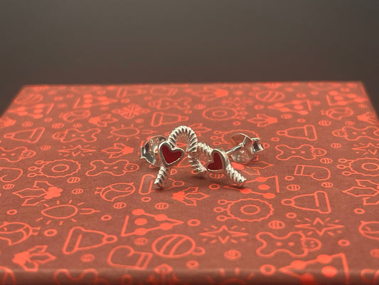Candy Cane Heart Studs