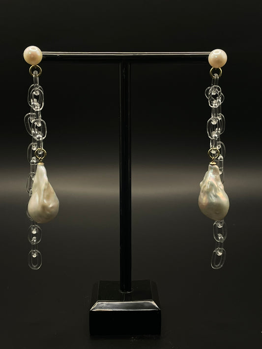 Baroque Pearl and Glass Chain Statement earrings