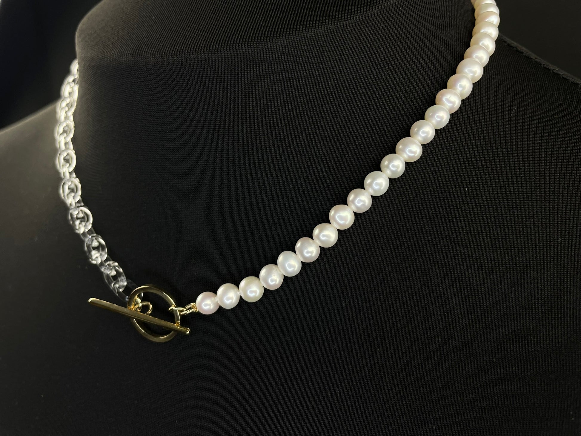 Freshwater Pearl and Glass Chain T.Bar Necklace image 1