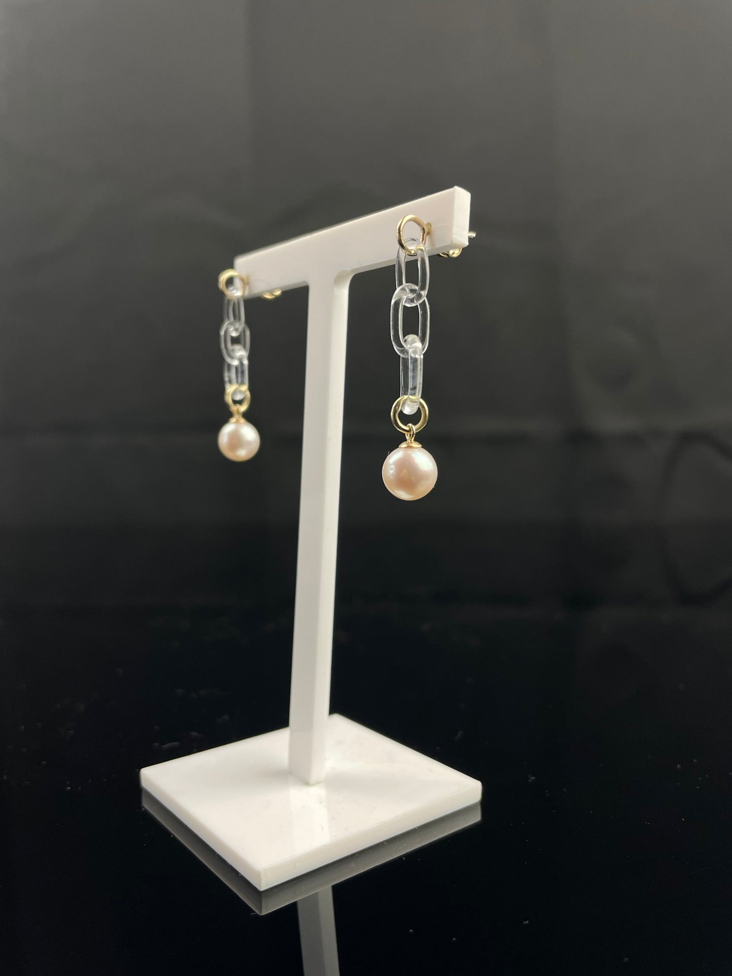 Delicate Glass Chain Pearl Drop Earrings image 1