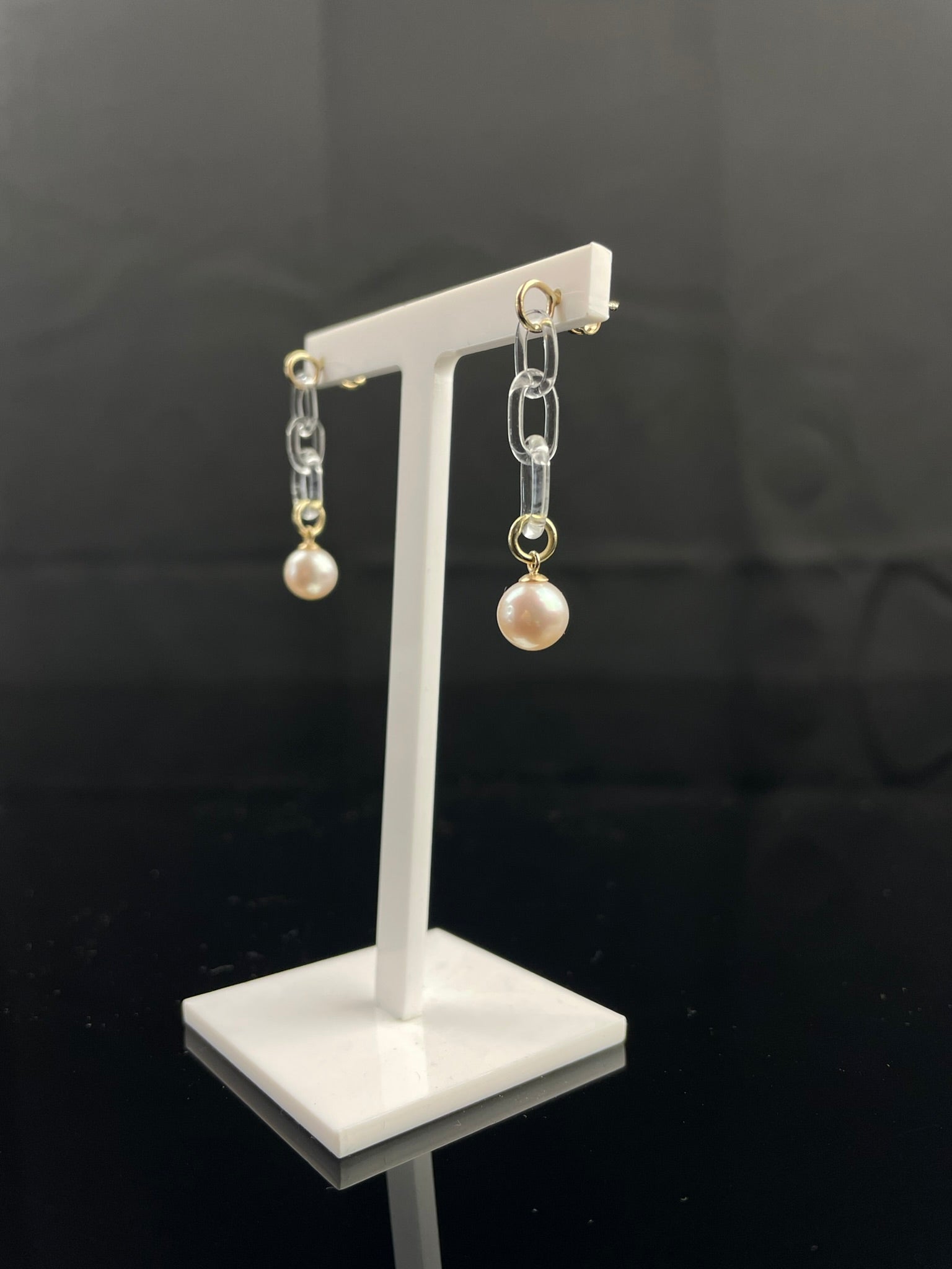 Delicate Glass Chain Pearl Drop Earrings image 1
